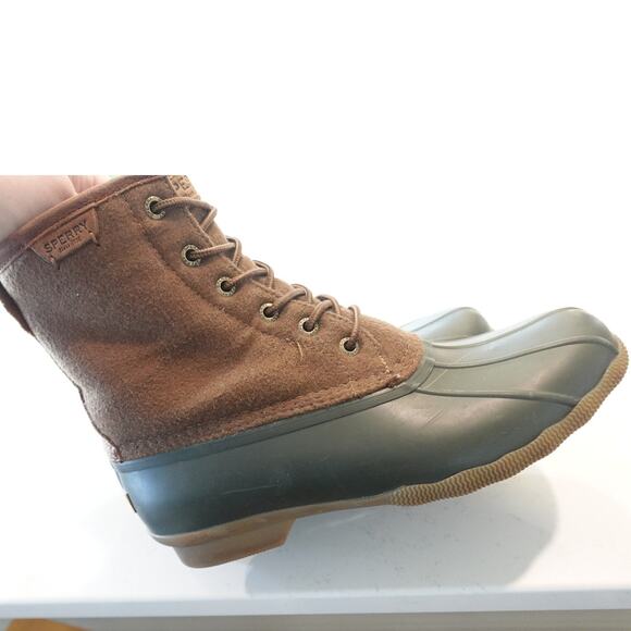 Men Sperry Brewster Waterproof /lace up ankle Rain Boot Olive/Brown - Picture 2 of 16